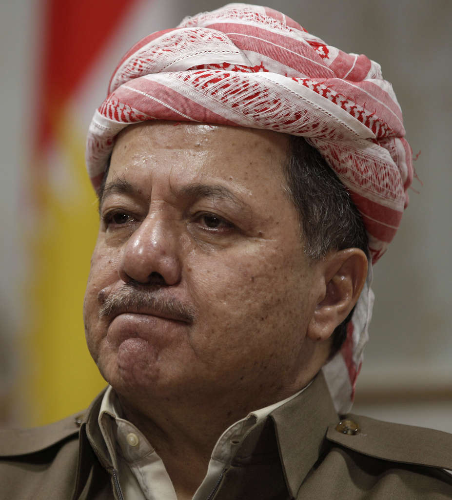 Kurdish president Massoud Barzani reacts during an interview with the Associated Press in Salah al-Din resort, Irbil north of Baghdad, Iraq, Wednesday, April 25, 2012. Barzani told The Associated Press on Wednesday that one possible alternative is a political revolt. He says opposition parties have run out of patience after feeling sidelined in al-Maliki's Shiite-led government. (AP Photo/Khalid Mohammed)