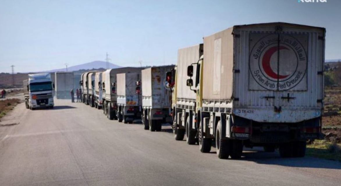 A new aid convoy loaded with flour arrives in Sweida governorate