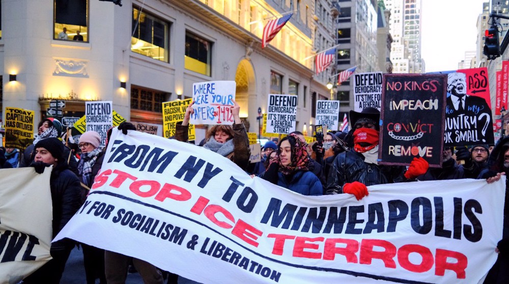 Thousands protest against Trump’s immigration policies on anniversary of second term