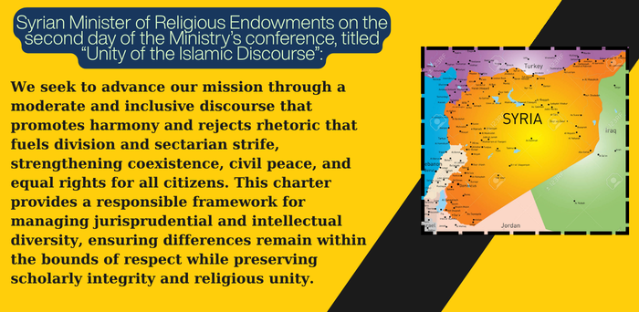 Syrian Minister of Religious Endowments on the second day of the Ministry’s conference, titled “Unity of the Islamic Discourse”: